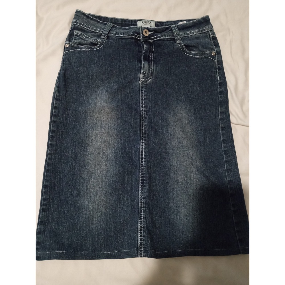 Cato Girls Blue Denim Skirt Sz 12 Dark Wash Embroidered Back Pockets Rhinestone
